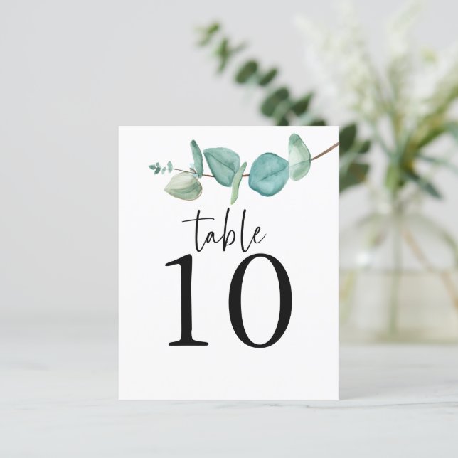 Eucalyptus Script Wedding Table Number (Standing Front)