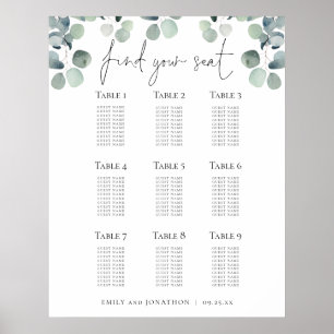 Eucalyptus Seating Plan Find Your Seat Wedding Poster