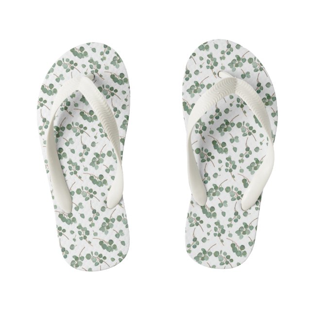 Eucalyptus Silver Dollar Tree Foliage Pattern Kid's Thongs (Footbed)