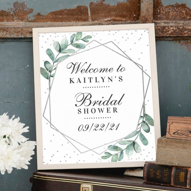 Eucalyptus Silver Geometric Bridal Shower Poster (Creator Uploaded)