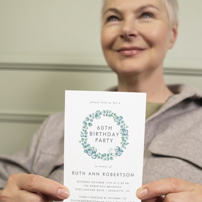Eucalyptus Simple 60th Birthday Party Invitation   (Creator Uploaded)