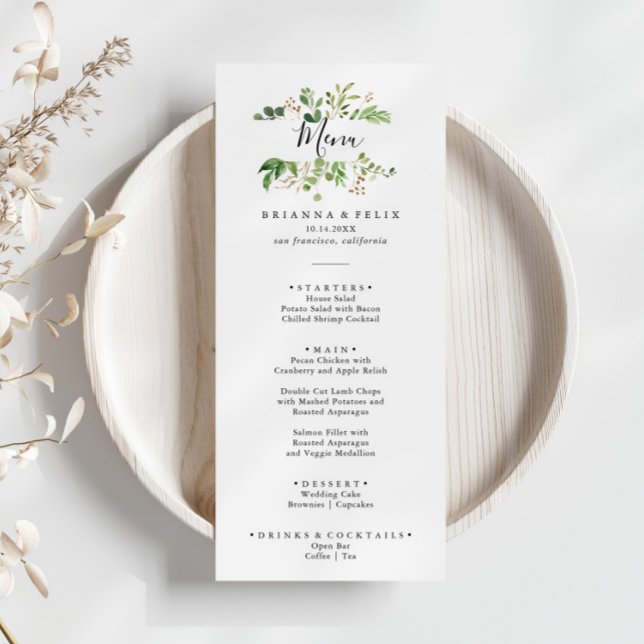 Eucalyptus Simple Brown Floral Dinner Menu (Creator Uploaded)