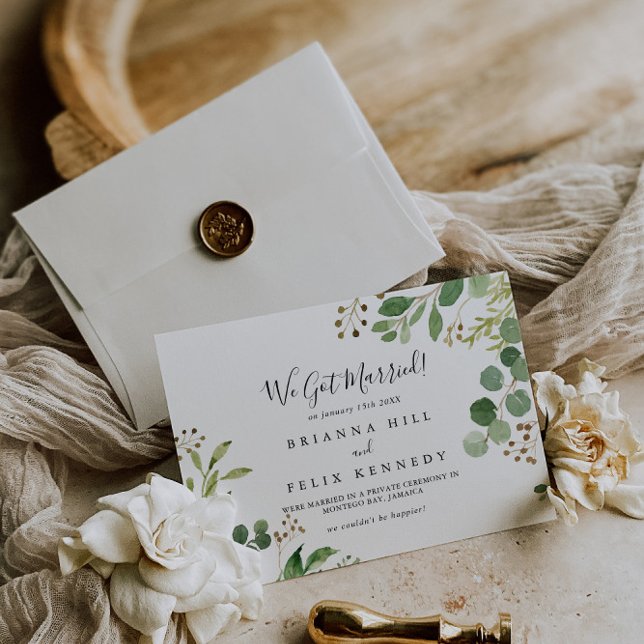 Eucalyptus Simple Brown Floral Elopement Announcement (Creator Uploaded)