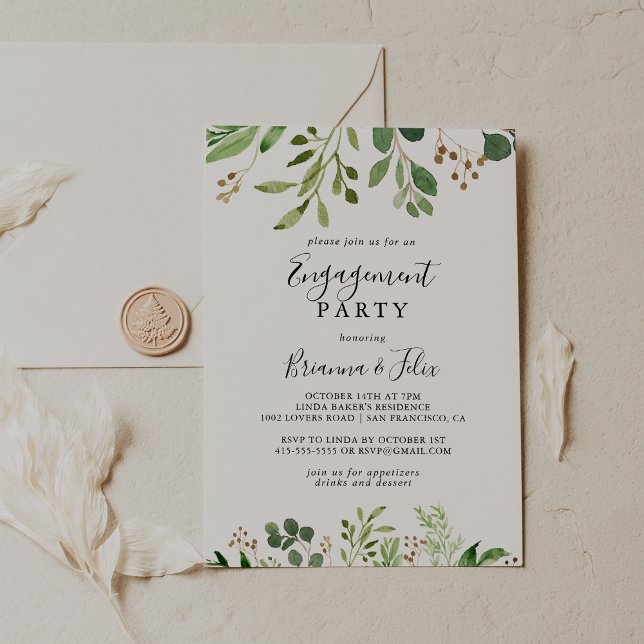 Eucalyptus Simple Brown Floral Engagement Party Invitation (Creator Uploaded)