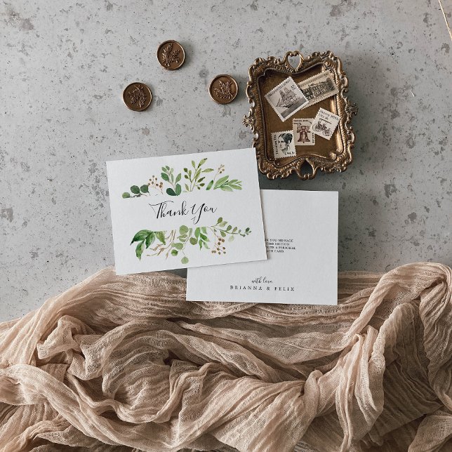 Eucalyptus Simple Brown Floral Flat Wedding Thank You Card (Creator Uploaded)