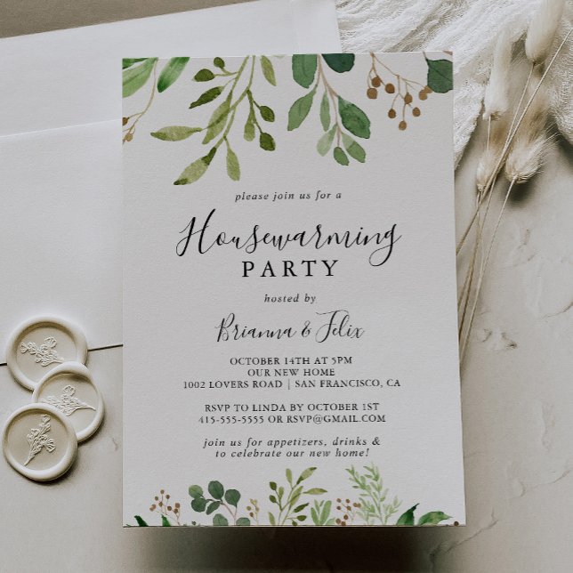 Eucalyptus Simple brown Floral Housewarming Party Invitation (Creator Uploaded)