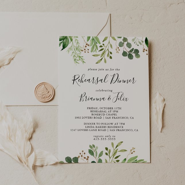Eucalyptus Simple Brown Floral Rehearsal Dinner Invitation (Creator Uploaded)