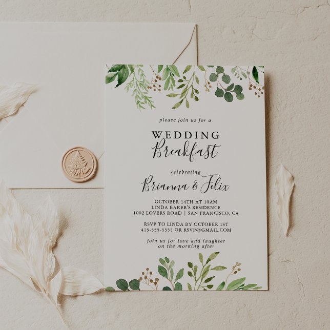 Eucalyptus Simple Brown Floral Wedding Breakfast Invitation (Creator Uploaded)