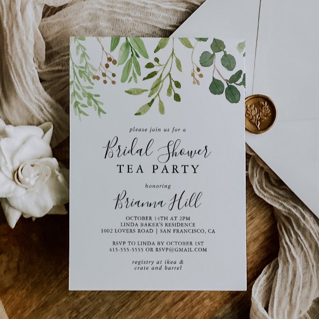 Eucalyptus Simple Floral Bridal Shower Tea Party Invitation (Creator Uploaded)