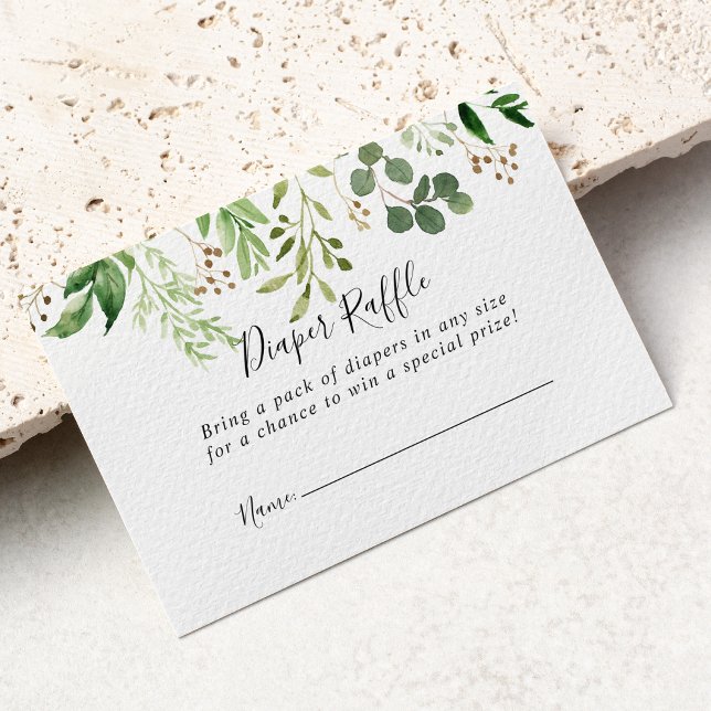 Eucalyptus Simple Floral Diaper Raffle Ticket Enclosure Card (Creator Uploaded)