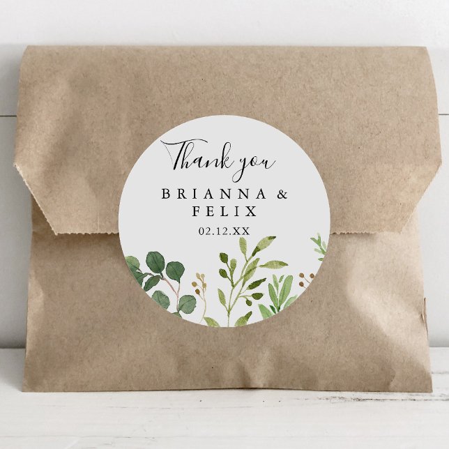 Eucalyptus Simple Floral Thank You Wedding Favour Classic Round Sticker (Creator Uploaded)