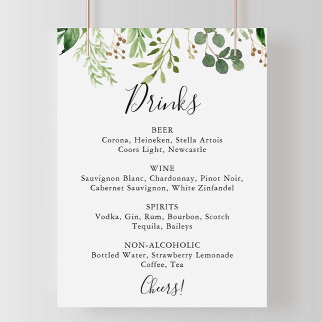 Eucalyptus Simple Floral Wedding Drinks Menu Sign (Creator Uploaded)