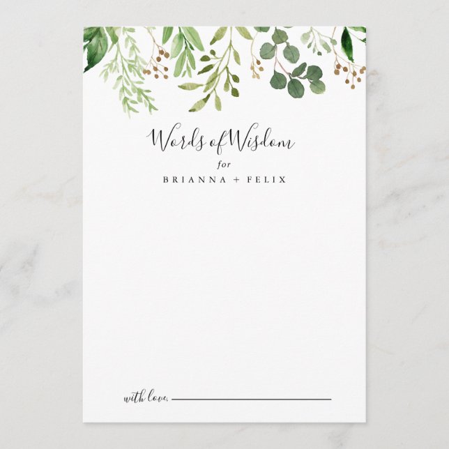 Eucalyptus Simple Floral Wedding Words of Wisdom Advice Card (Front)