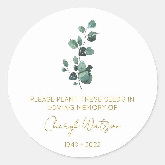 Eucalyptus | Simple Memorial Seed Packet Classic Round Sticker (Front)