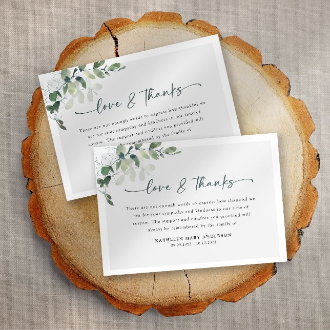 Eucalyptus Simple Script Funeral  Thank You Card (Creator Uploaded)