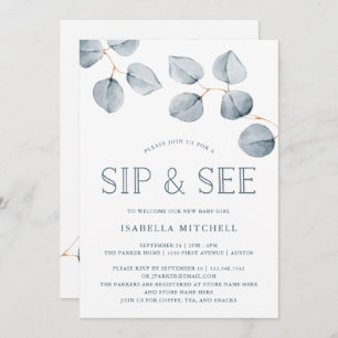 Eucalyptus Simplicity   Baby Sip and See Invitation