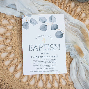 Eucalyptus Simplicity   Baptism with Cross Invitation