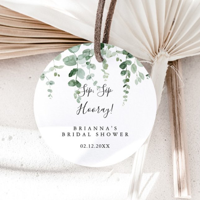 Eucalyptus Sip Sip Hooray Bridal Shower  Classic Round Sticker (Creator Uploaded)