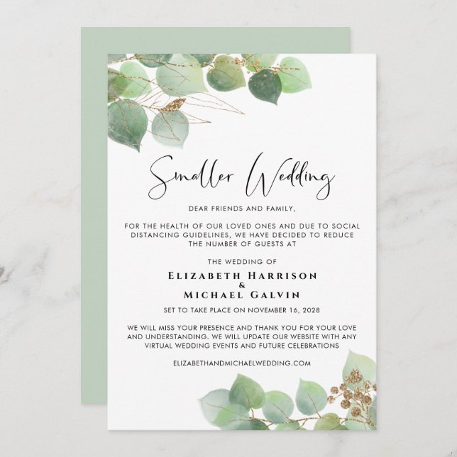 Eucalyptus Smaller Downsized Wedding Announcement (Front/Back)