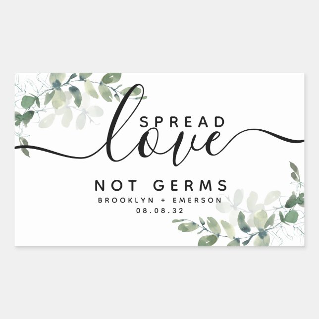 Eucalyptus Spread Love Not Germs Hand Sanitizer Rectangular Sticker (Front)