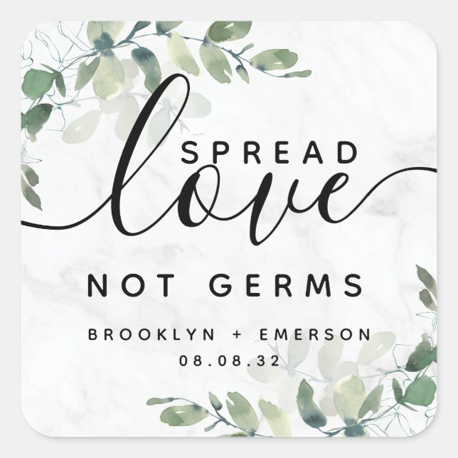 Eucalyptus Spread Love Not Germs Hand Sanitizer Sq Square Sticker (Front)