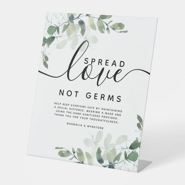 Eucalyptus Spread Love Not Germs Wedding Pedestal Sign (Front)