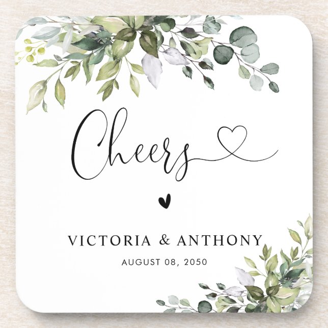 Eucalyptus Square Wedding Coaster (Front)
