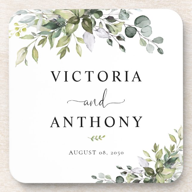 Eucalyptus Square Wedding Coaster (Front)