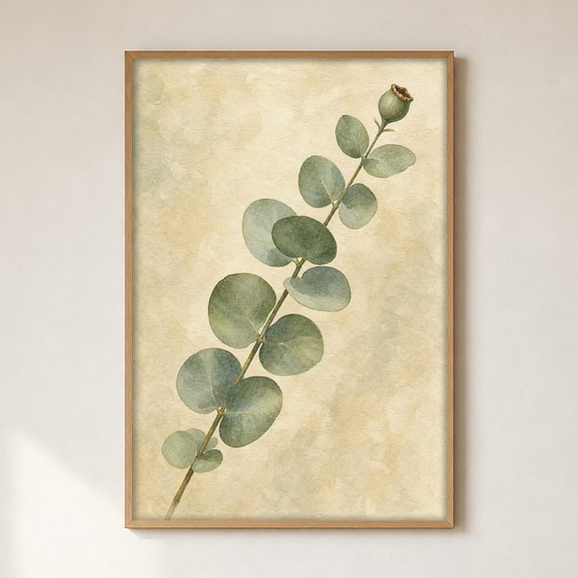 Eucalyptus Stem Study Watercolour Poster (Shown framed for scale. Poster ships unframed; frames are an optional add-on.)