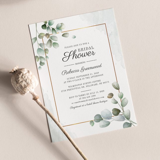 Eucalyptus Succulent Geometric Bridal Shower Invitation Postcard (Eucalyptus Greenery Script Typography Bridal Shower Invitation Postcard)