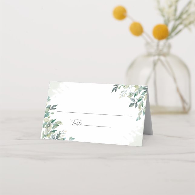 Eucalyptus Succulent Geometric Frame Wedding Place Card (Front)