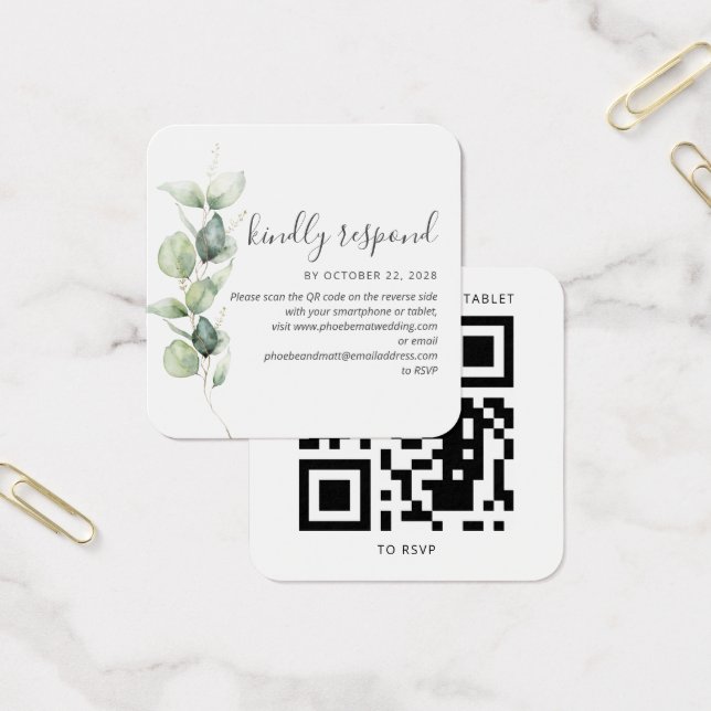 Eucalyptus Succulent QR Code Wedding RSVP Card (Office)