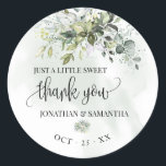 Eucalyptus succulent wedding thank you classic round sticker<br><div class="desc">Add names, and date into the template. To more customisation (font colour, font style, remove or move elements, change other wording *Thank you is not editable but colour can be changed ), click on personalise, scroll down and click on link "click to customise further". ** Please see the full collection...</div>