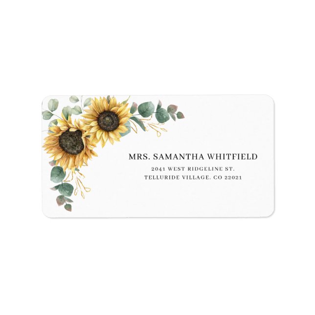 Eucalyptus Sunflower Botanical Modern Address Label (Front)
