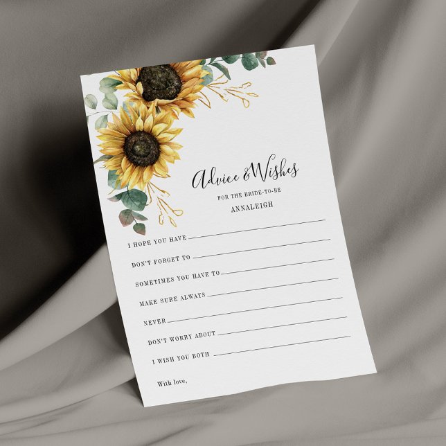 Eucalyptus Sunflower Bridal Shower Advice Card (Creator Uploaded)