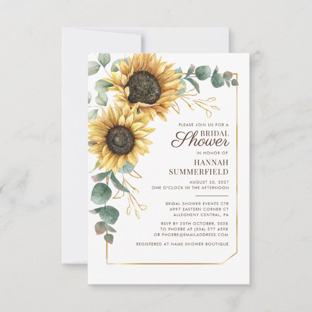 Eucalyptus Sunflower Bridal Shower Botanical Invitation (Front)