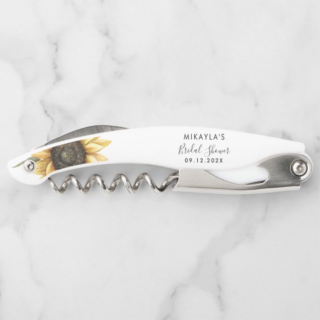 Eucalyptus Sunflower Bridal Shower Thank You Corkscrew (Back)