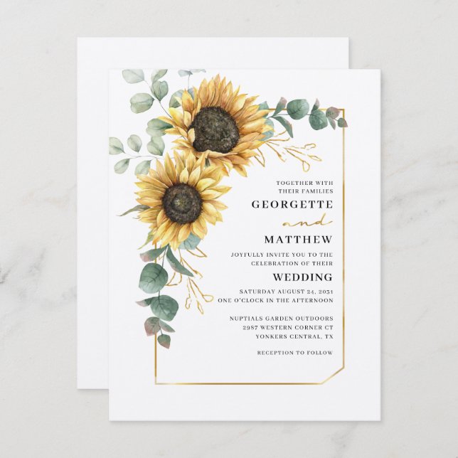 Eucalyptus Sunflower Floral Botanical Wedding Invitation (Front/Back)