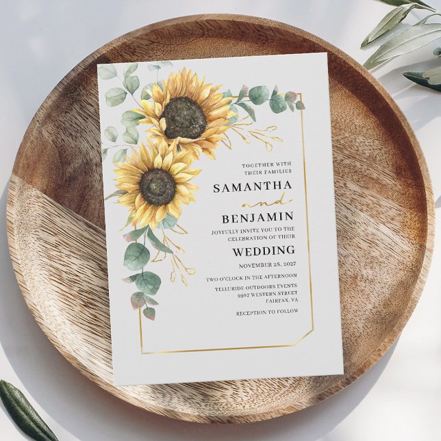Eucalyptus Sunflower Floral Wedding Invitation (Floral Sunflower Eucalyptus Greenery First Names Wedding Invitation)