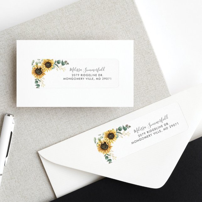 Eucalyptus Sunflower Floral Wedding Return Address Label (Sunflower Eucalyptus Floral Return Address Label)