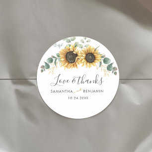 Eucalyptus Sunflower Floral Wedding Thank You Classic Round Sticker