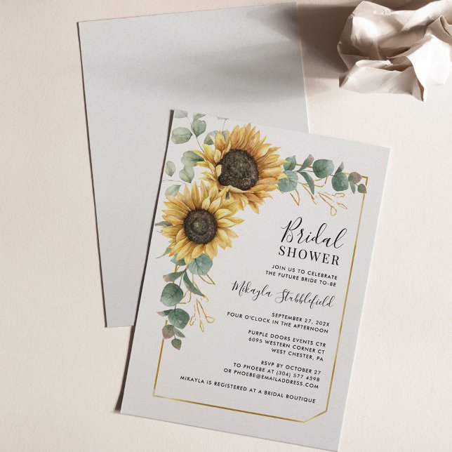 Eucalyptus Sunflower Flowers Bridal Shower Invitation (Sunflower Eucalyptus Script Typography Bridal Shower Invitation)