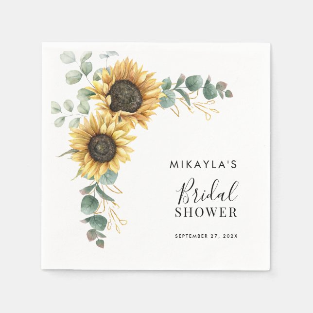 Eucalyptus Sunflower Flowers Bridal Shower Paper Napkin (Front)