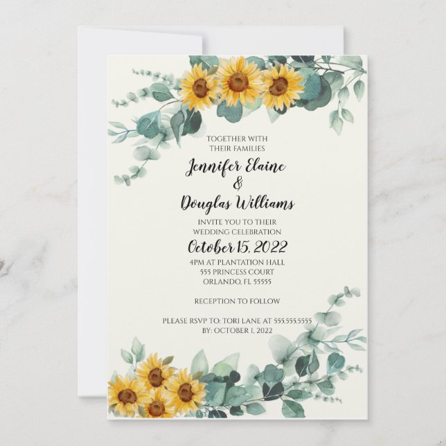 Eucalyptus Sunflower Invitation (Front)