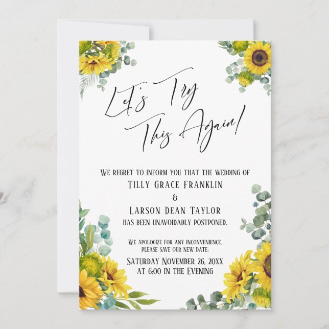 Eucalyptus Sunflower Let's Try This Again Card (Front)