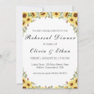 Eucalyptus sunflower rehearsal dinner invitations