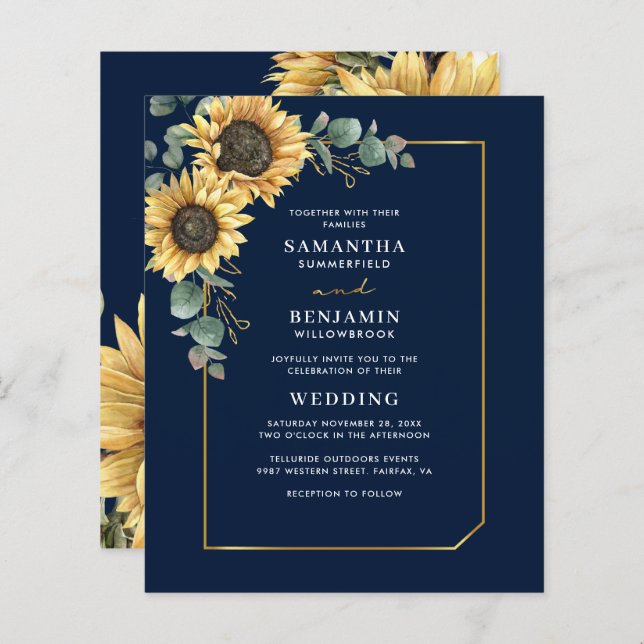 Eucalyptus Sunflower Wedding Floral Invitation (Front/Back)