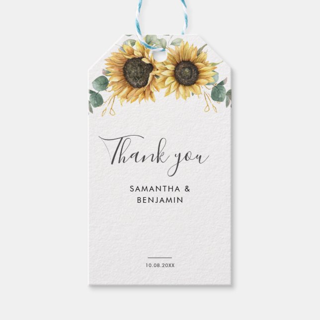Eucalyptus Sunflower Wedding Gift Tags (Front)