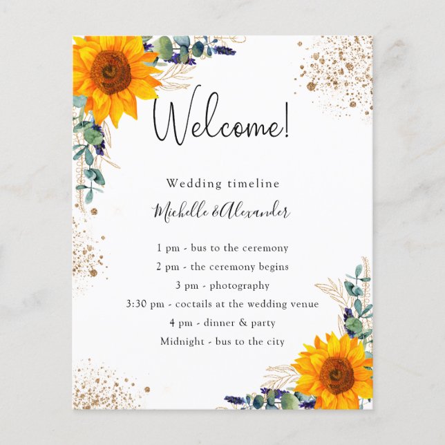 Eucalyptus sunflower wedding program details (Front)