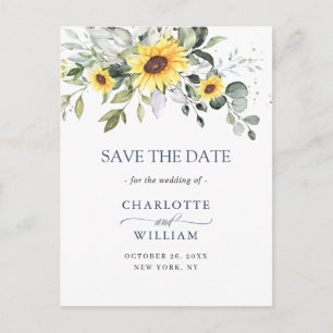 Eucalyptus Sunflower Wedding Save the Date QR code Postcard